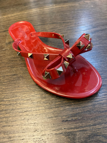 Valentino Red PVC Rockstud Bow Thong Sandal