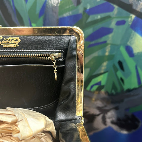 VINTAGE: Navy Suede Top Clasp Shoulder Bag with Gold Hardware