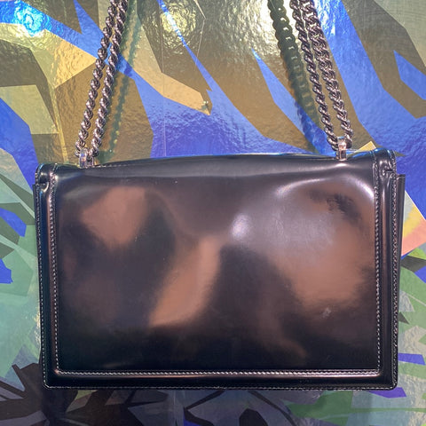 Ferragamo Black Patent Leather 'Ginny' Silver Shoulder Bag