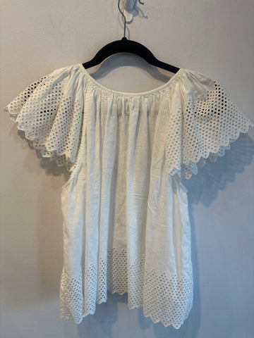 The Great White Ruffle Shoulder Perforated Top