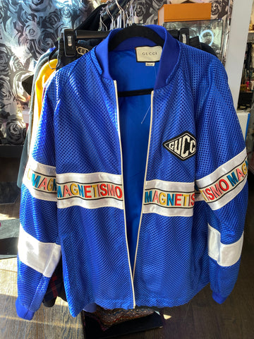 GUCCI Blue Mesh Bomber Jacket 'MAGNETISMO' (magnetic)