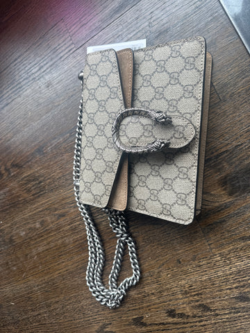 Gucci GG Dionysus Supreme Mini Bag with Tan Suede