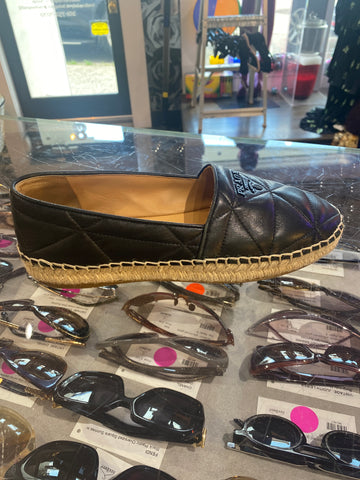 Prada Black Leather Quilted Espadrilles