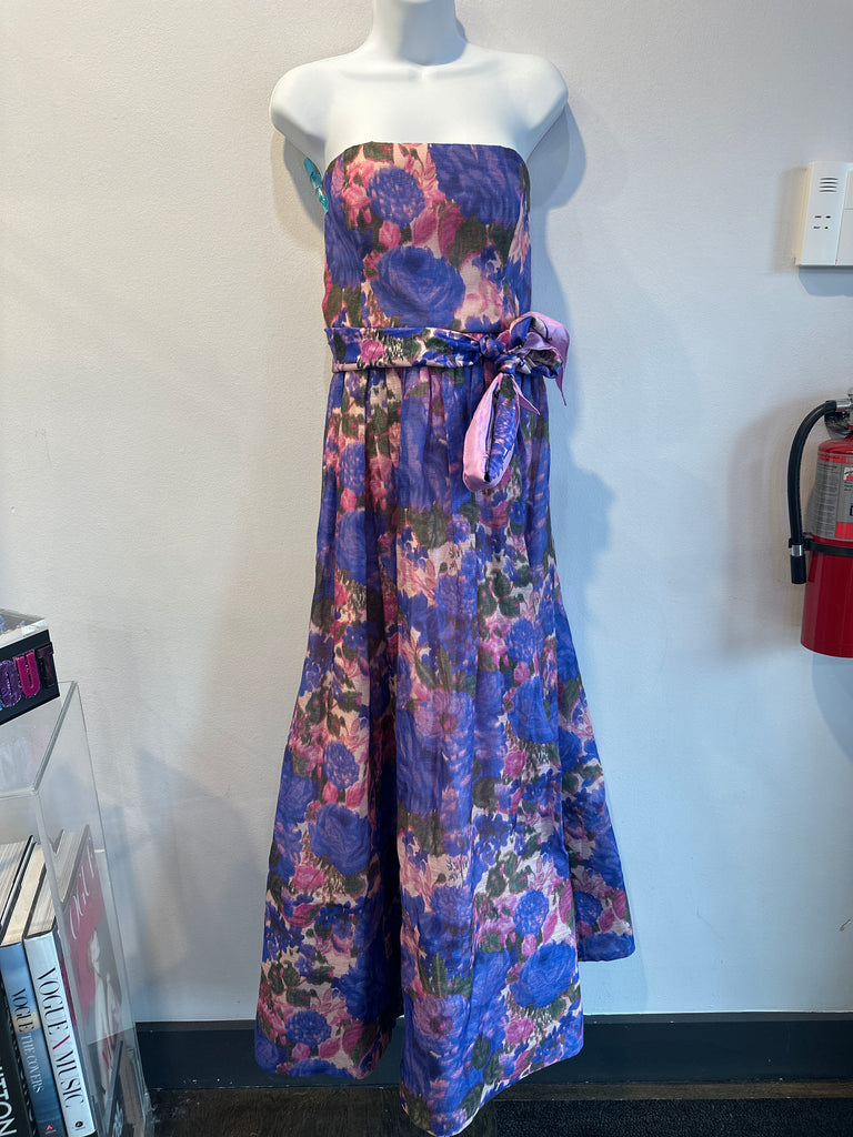 Zimmermann Purple High Tide Floral Strapless Dress