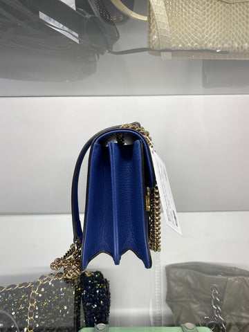 Gucci Blue Interlocking G Chain Pebbled Leather Accordian Shoulder Bag