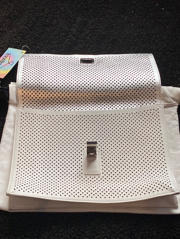 Proenza Schouler White Perforated Envelope Clutch with Silver Hardware