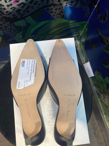 Manolo Blahnik Navy Leather MAYSALE Mules