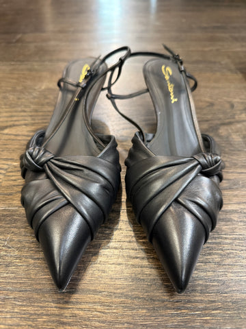 SANTONI Black Leather Slingback Pointed Toe Kitten Heel