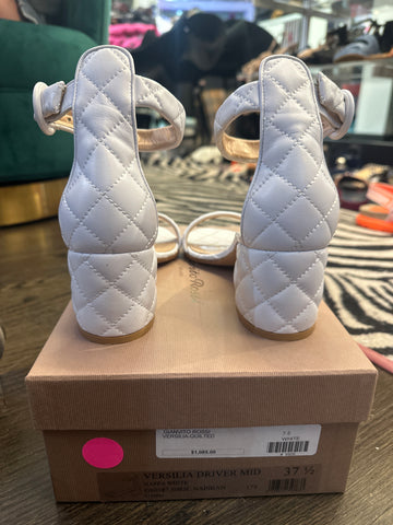 Gianvito Rossi White Leather Quilted Ankle Strap Block Sandal Versilia