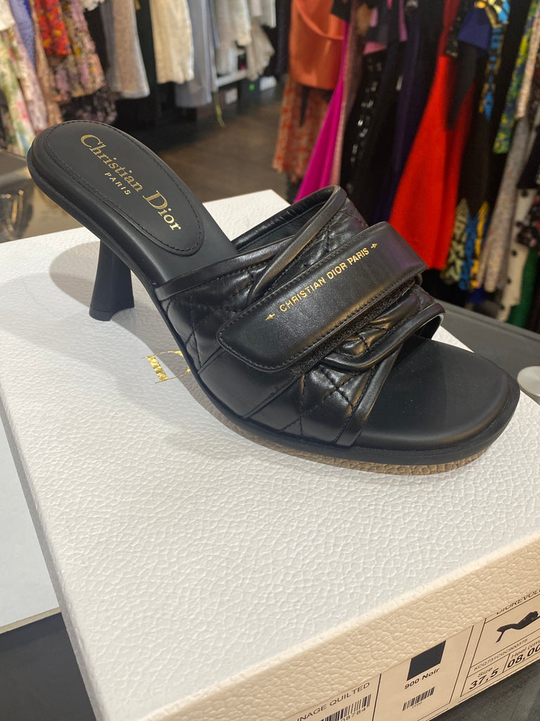 Christian Dior 'Cannage Quilted' Black leather Open Toe Mules