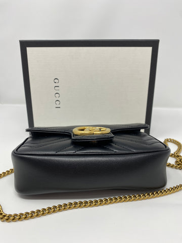 Gucci GG Marmont Super Mini Bag Black Chevron Leather