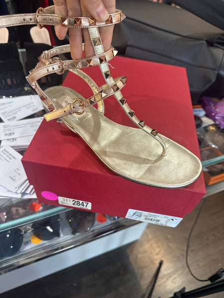 Valentino Metallic Rose Gold and Gold Rockstud Thong Sandal