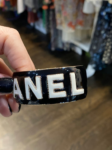 CHANEL Black, White and Gold CHANEL Cuff Bracelet