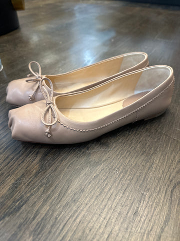 Christian Louboutin Tan leather Bow Accent Ballet Slippers