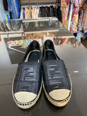 Fendi Black Lambskin Monogram Espadrille