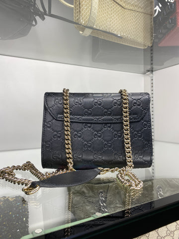 GUCCI Black Leather Microguccissima MIni EMily GG Supreme