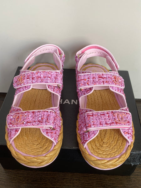 Chanel Tweed amd Patent Calfskin and Light Purple, Pink & Red Sandals