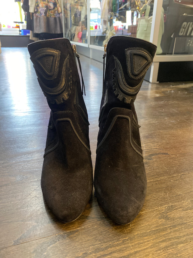 Isabel Marant Black Suede Printed Western Leather Design Boote with Silver Hardware