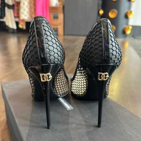 Dolce & Gabbana Black Mesh and Leather Pointed Toe Heel