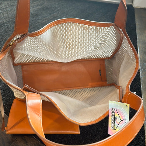 Stella McCartney Eco Logo Mesh Lined Beach Bag with Cognac Handles