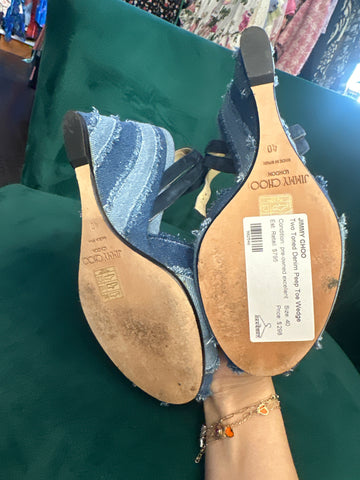 Jimmy Choo Two Toned Denim Peep Toe Wedge