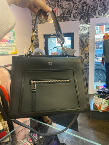 Fendi Black Lambskin RUNAWAY small Leather Top Handle with Crossbody Strap