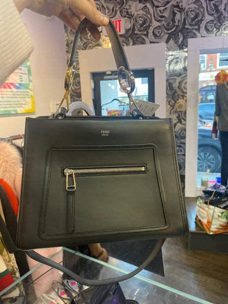 Fendi Black Lambskin RUNAWAY small Leather Top Handle with Crossbody Strap