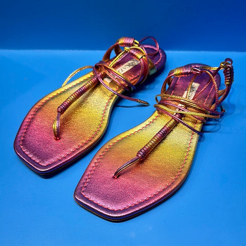 AQUAZZURA Rainbow Metallic Leather Thong Wrap Sandal