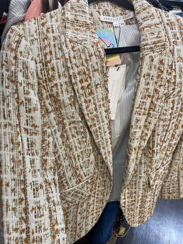 Veronica Beard Ivory Brown and Grey Woven Blazer