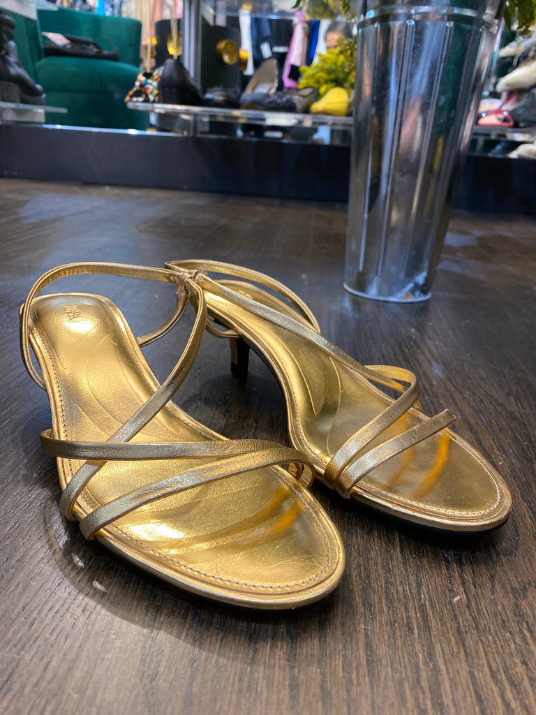 ZARA Gold Metallic Kitten Heel Sandals