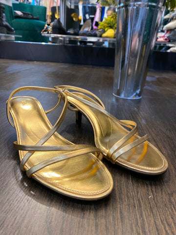 ZARA Gold Metallic Kitten Heel Sandals