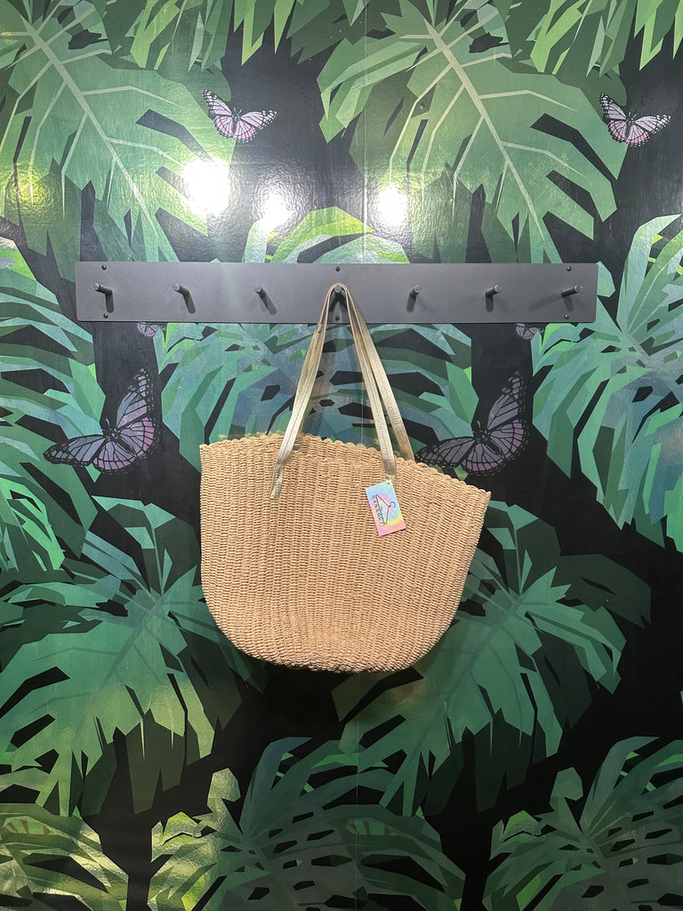 J. Crew Raffia Tote Bag with Gold Leather Straps