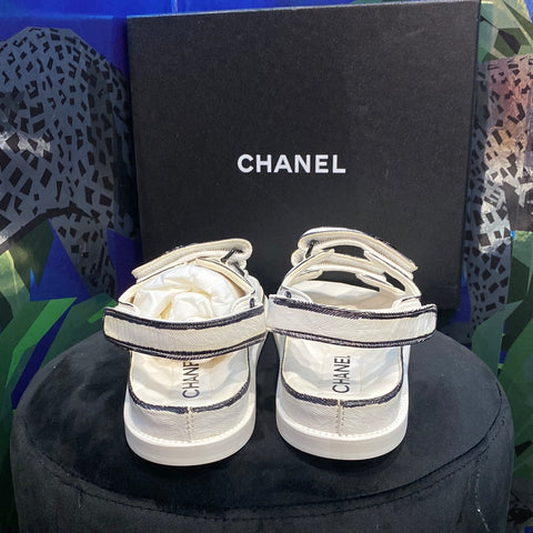 Chanel White Dad Sandal with Black Trim 'CARTOON'