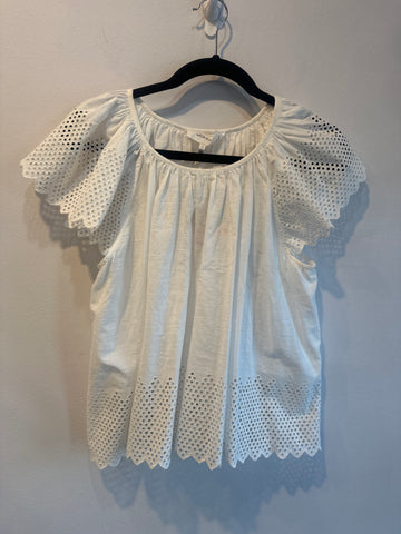 The Great White Ruffle Shoulder Perforated Top