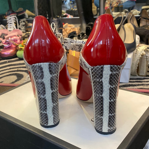 Gucci Red leather snakeskin heel and bow Chunky Heel