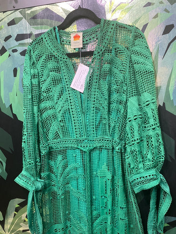 FARM RIO Green Long Sleeve Lace Maxi Dress