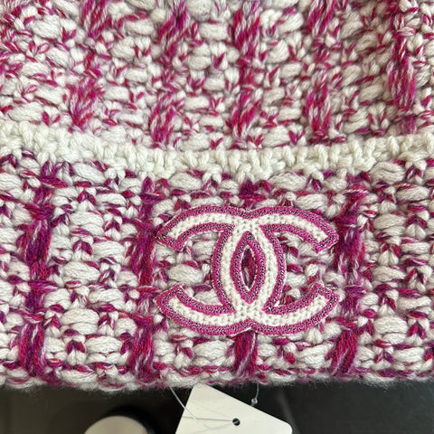 Chanel Pink and White Beanie Pink and White CC Logo