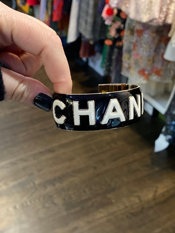 CHANEL Black, White and Gold CHANEL Cuff Bracelet