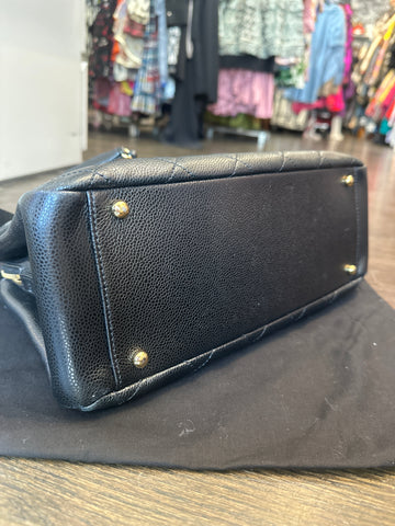 Chanel Black Caviar Leather Two-Top Handle Handbag