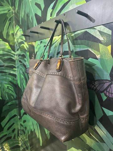 Gucci Brown Leather Shoulder Bag with Bamboo Details