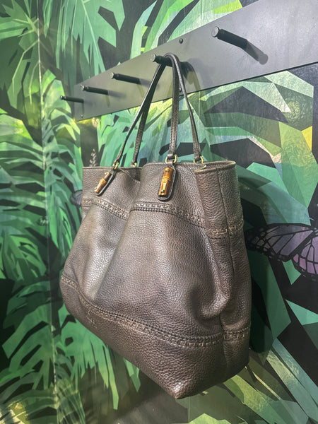 Gucci Brown Leather Shoulder Bag with Bamboo Details