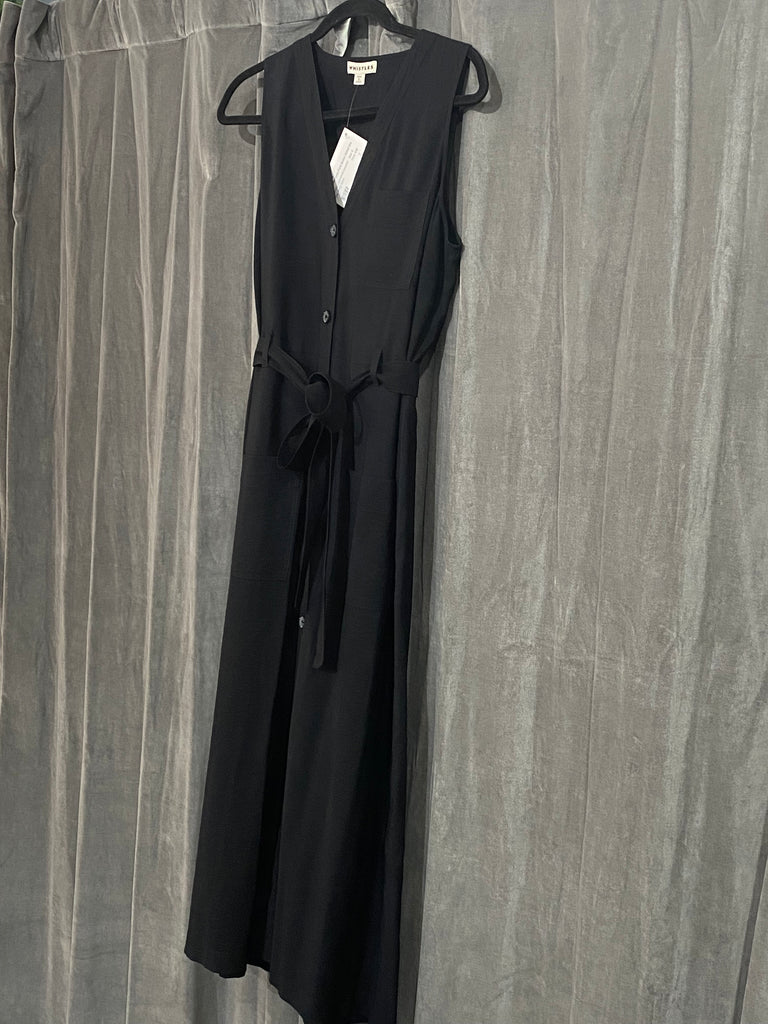 WHISTLES Black Sleeveless Front Button Belted Dress with Patch Pocket