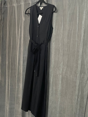 WHISTLES Black Sleeveless Front Button Belted Dress with Patch Pocket