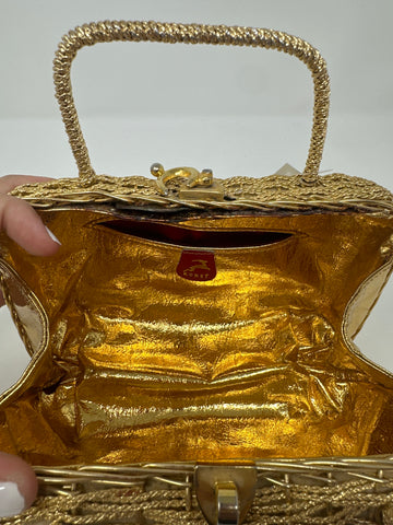 KORET Gold Woven Metal Weave Top Handle Bag