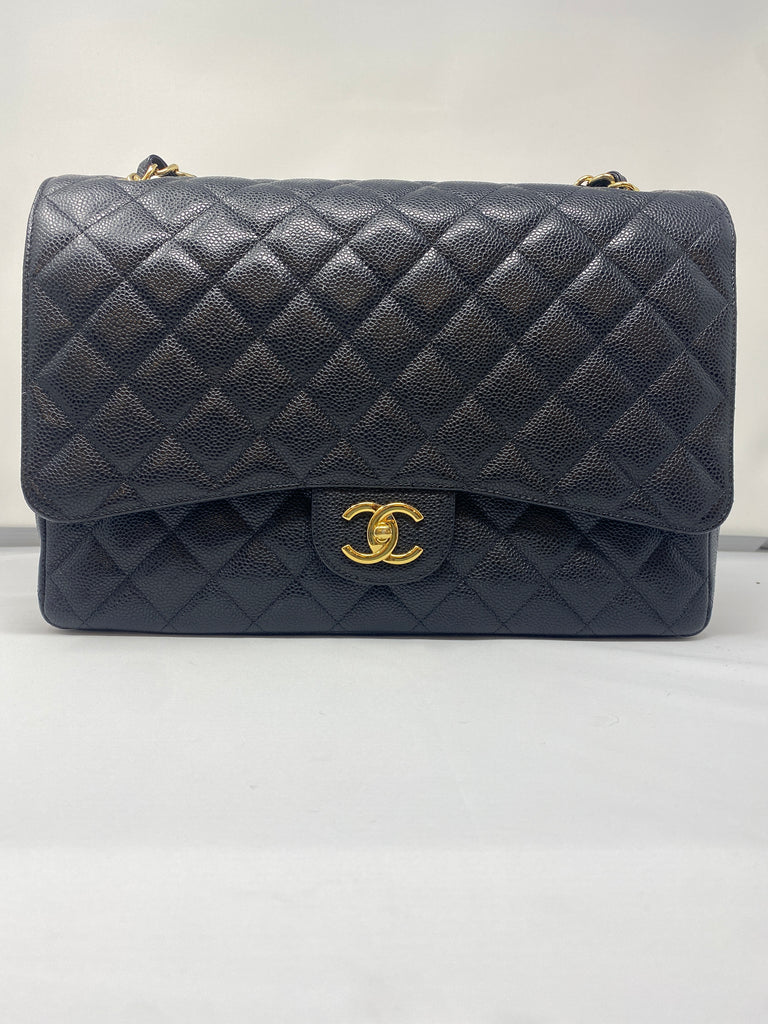 Vintage: Chanel Black Caviar Leather Classic Double Flap Maxi with Silver Hardware