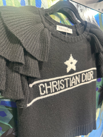 Christian Dior Black Knit Ruffle Sleeve Sweater