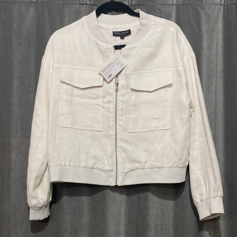 Central Park West White Light Weight Crew Neck Front Zip Two Pocker Bomber Jacket