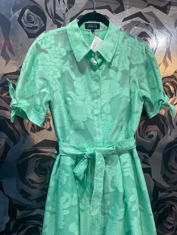 Rickie Freeman by Teri Jon Mint Green Short Sleeve Button Down Dress