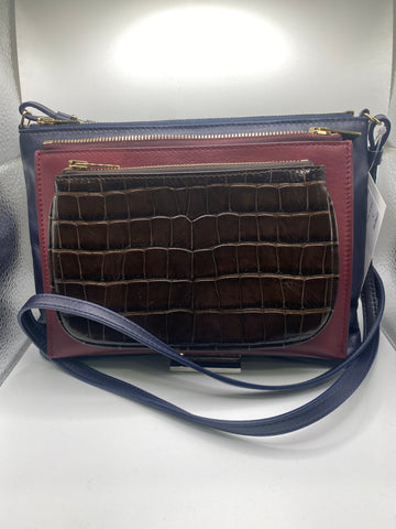 Proenza Schoulder Triple Zip Crossbody Bag Navy/Mocha and Garnet