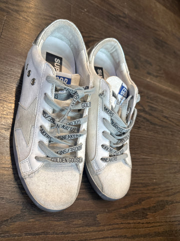 Golden Goose White Canvas with Silver Lining Sneakers